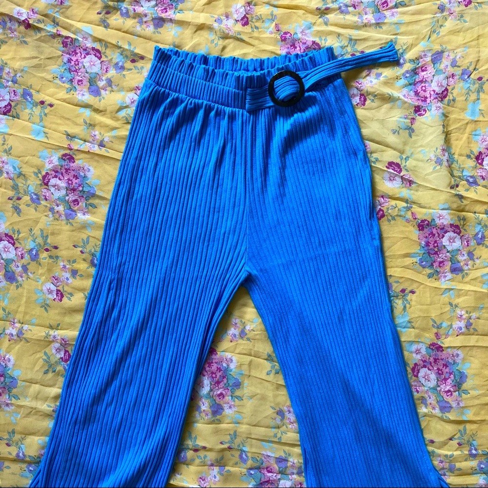 Zara Kids Ribbed Wide Leg Pants Flowy Blue Girls Cullotes